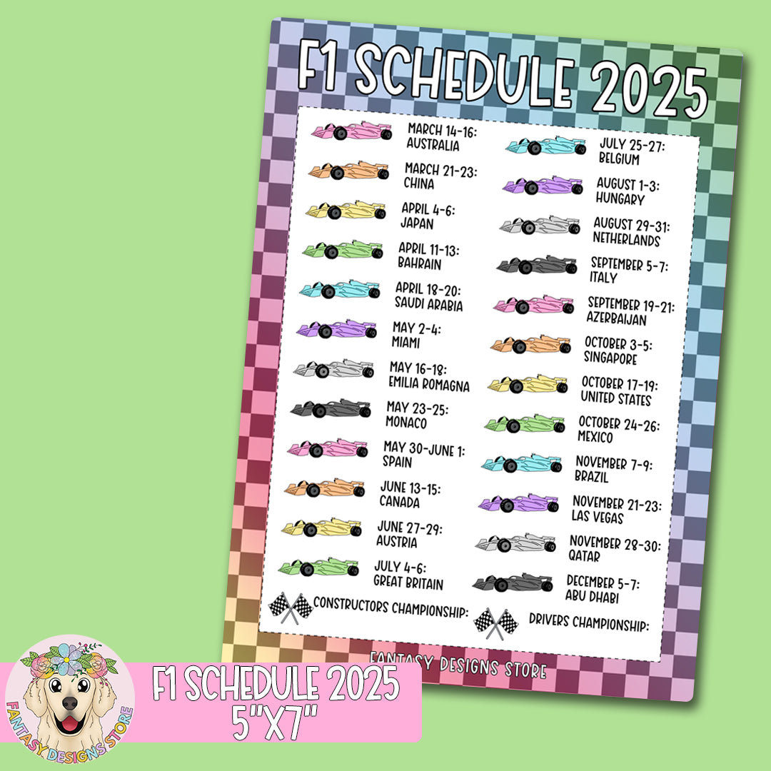 F1 2025 schedule -  5x7" Sticker